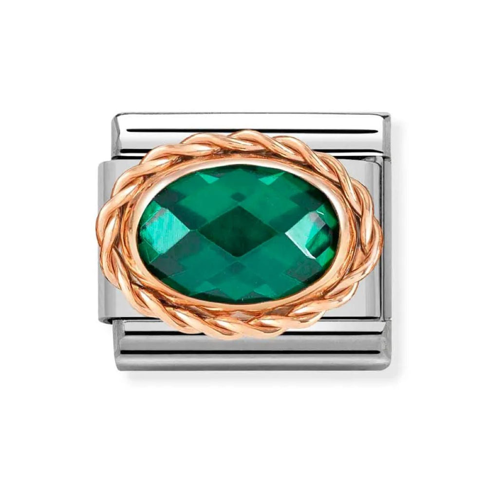 Nomination Classic Faceted Emerald Green Cubic Zirconia Charm - Rose Gold Twist Setting