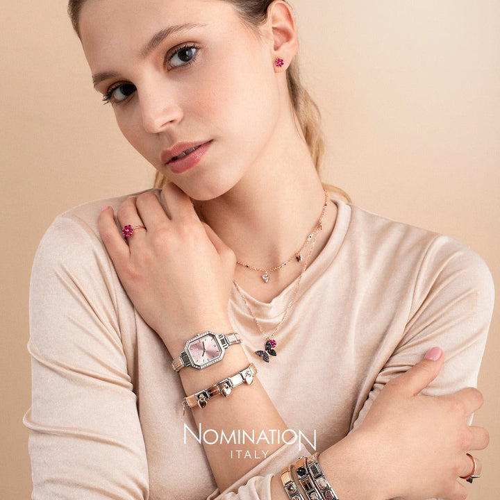 Nomination Rose Gold Double Link Engraved Love with Flower Charm