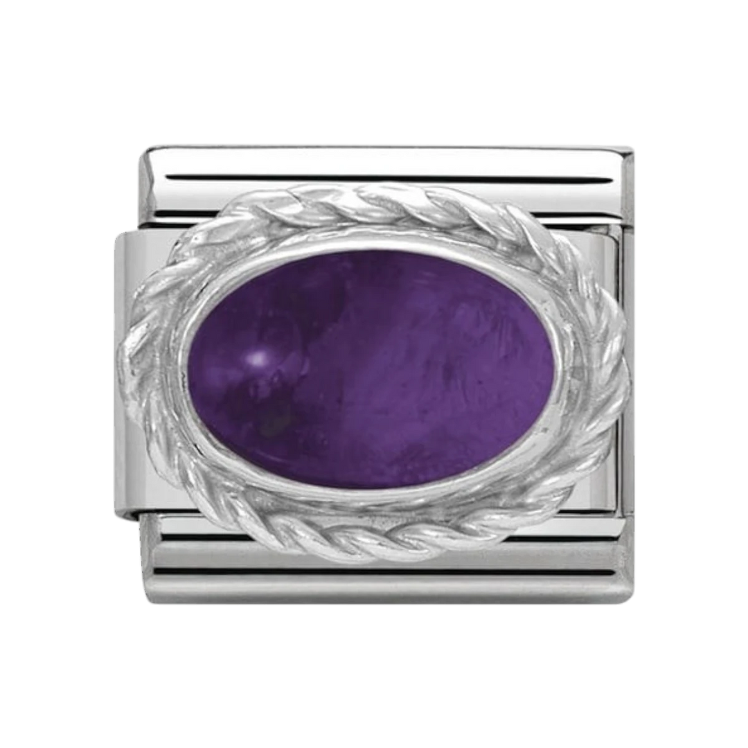 Nomination Classic Oval Stones Amethyst Charm - Sterling Silver Twist Setting