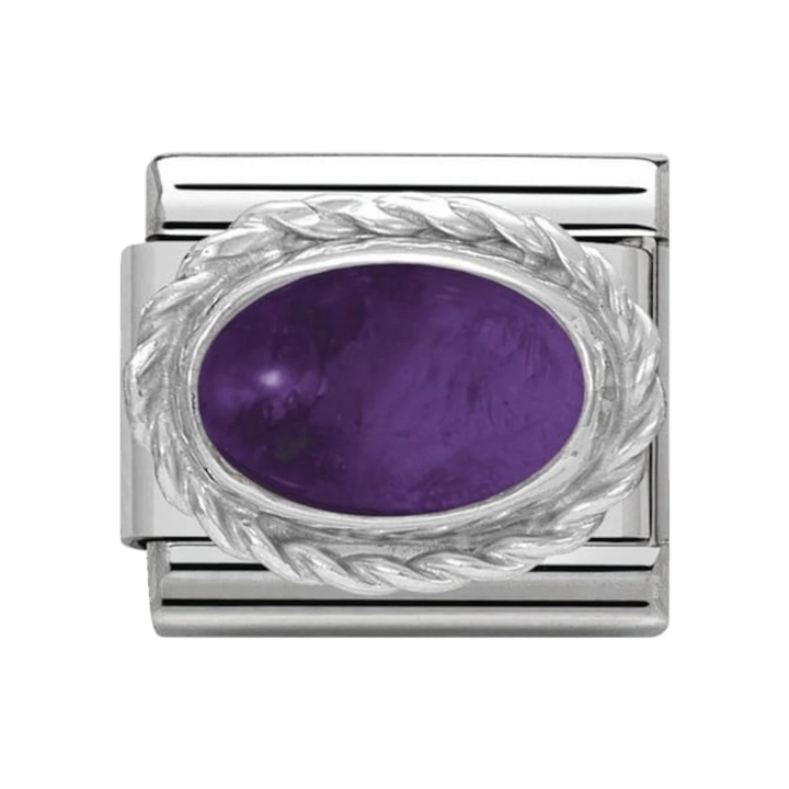 Nomination Classic Oval Stones Amethyst Charm - Sterling Silver Twist Setting