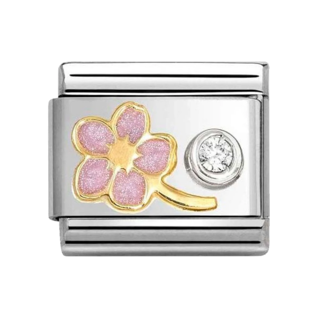 Nomination Classic Gold Light Pink Forget-Me-Not and Zirconia Charm 630302/08