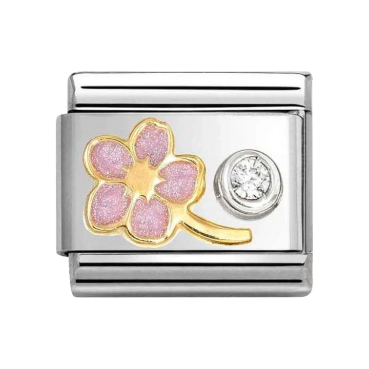 Nomination Classic Gold Light Pink Forget-Me-Not and Zirconia Charm 630302/08