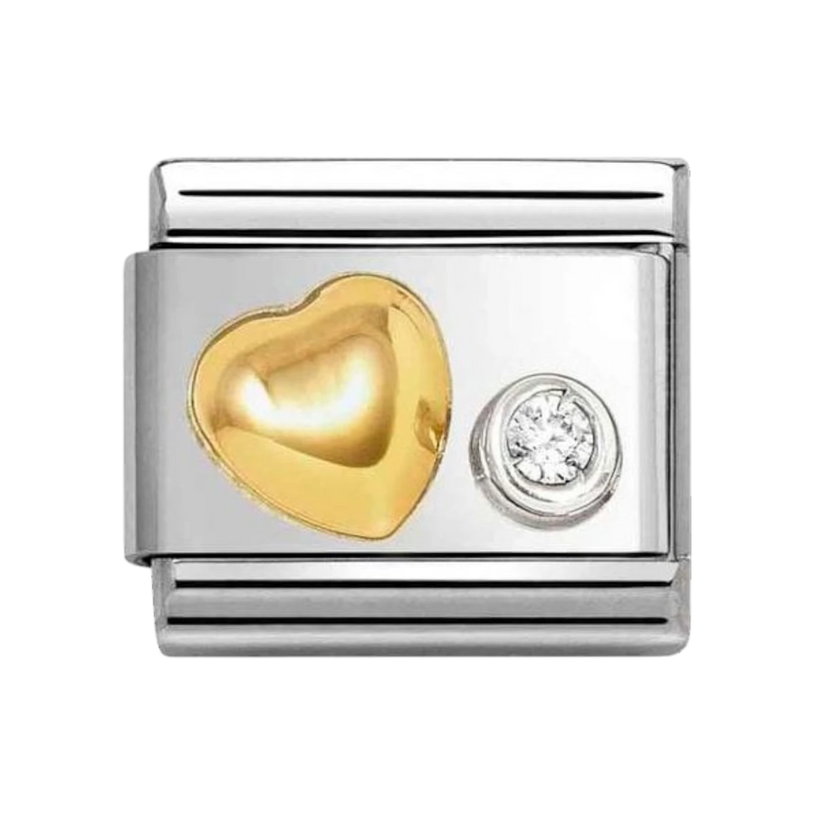 Nomination Classic Gold and Silver Raised Heart and Zirconia Charm 630301/02