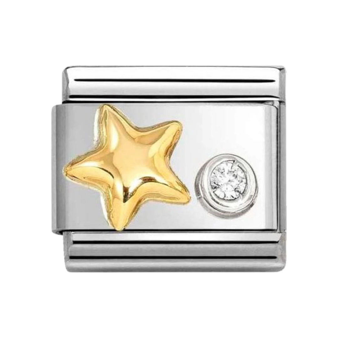 Nomination Classic Gold and Silver Raised Star and Zirconia Charm 630301/01