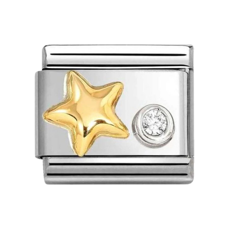 Nomination Classic Gold and Silver Raised Star and Zirconia Charm 630301/01