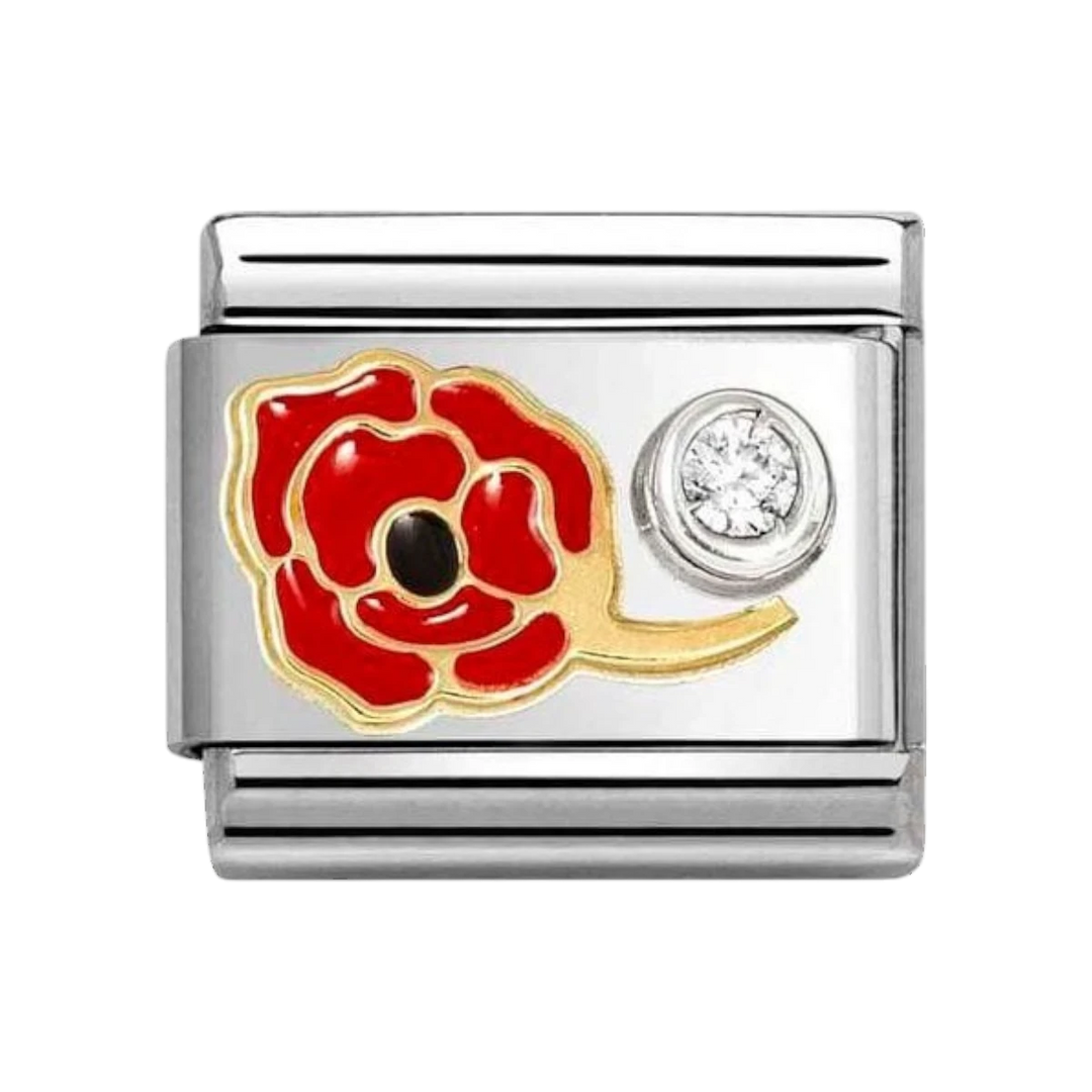 Nomination Gold Red Enamel Poppy and Zirconia Charm