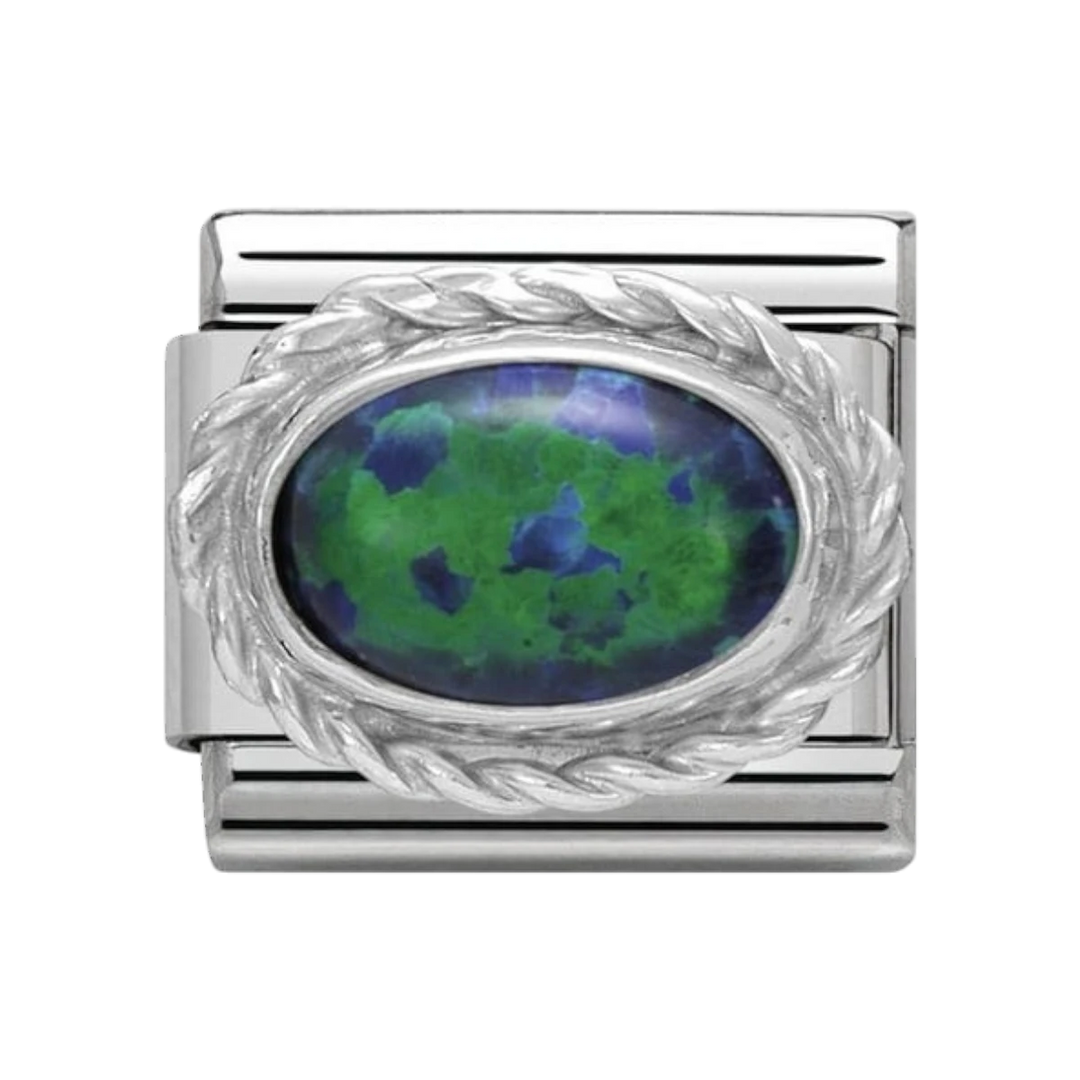 Nomination Classic Oval Stones Green Opal Charm - Sterling Silver Twist Setting