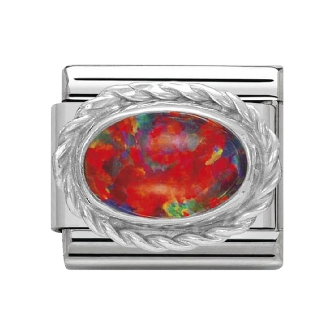 Nomination Classic Oval Stones Red Opal Charm - Sterling Silver Twist Setting