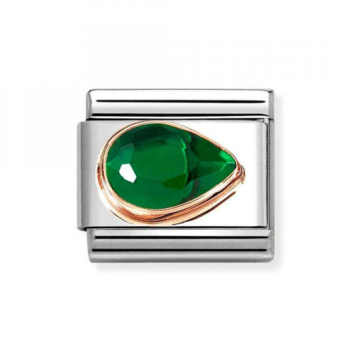 Nomination Classic Faceted Zirconia Right Teardrop Charm 9k Rose Gold Green - 430606_004