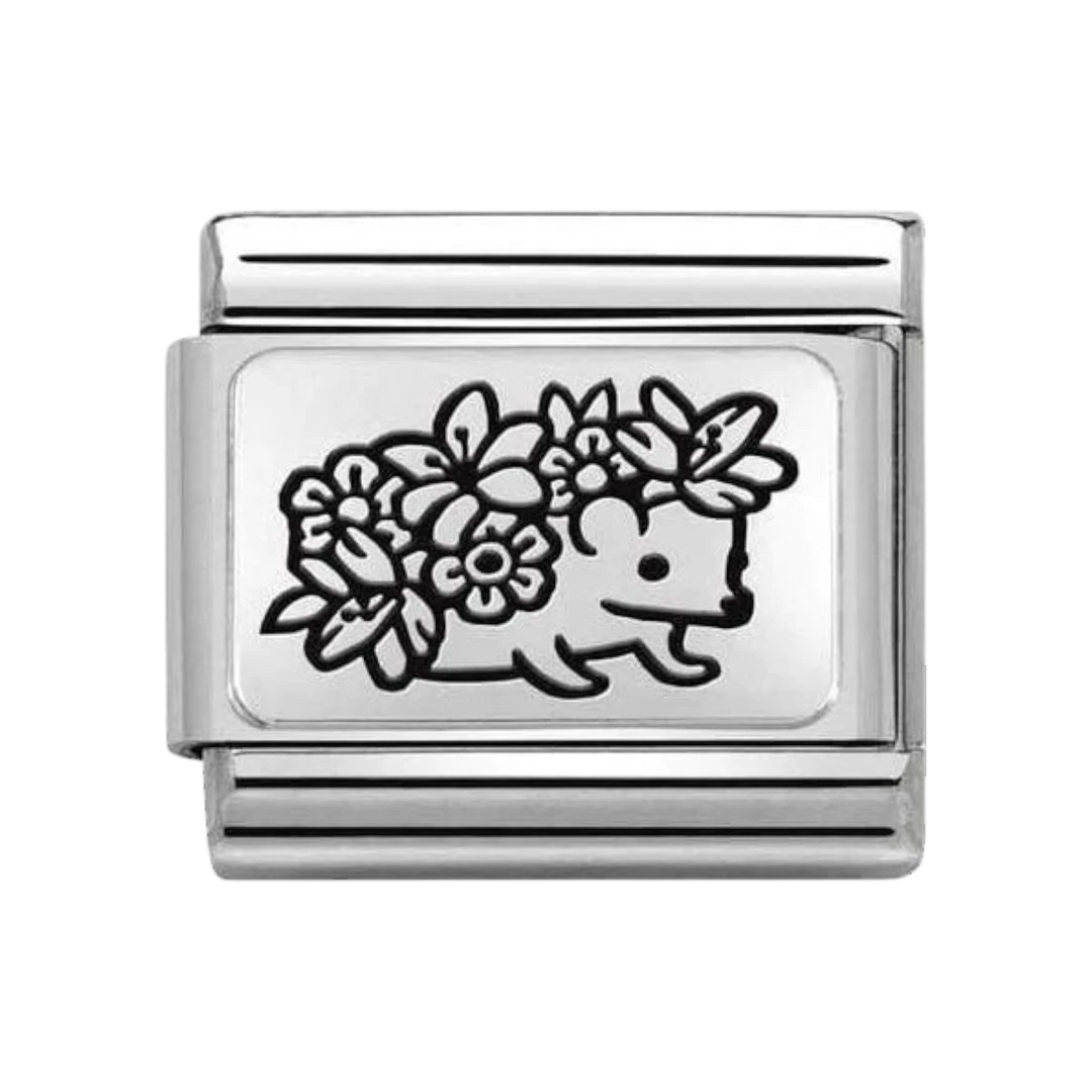 Nomination Classic Flowers Charm - Sterling Silver and Black Enamel Hedgehog