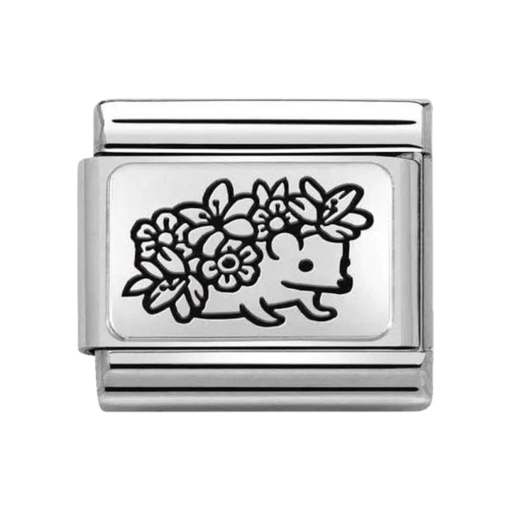 Nomination Classic Flowers Charm - Sterling Silver and Black Enamel Hedgehog