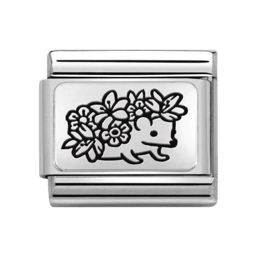 Nomination Classic Flowers Charm - Sterling Silver and Black Enamel Hedgehog