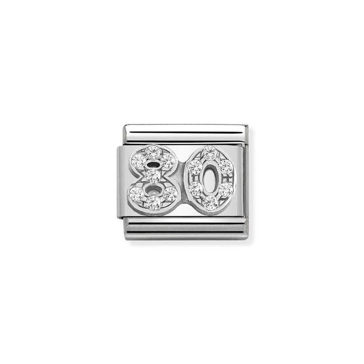Nomination Classic Silver and Zirconia Number 80 Charm. Item code 330304/34
