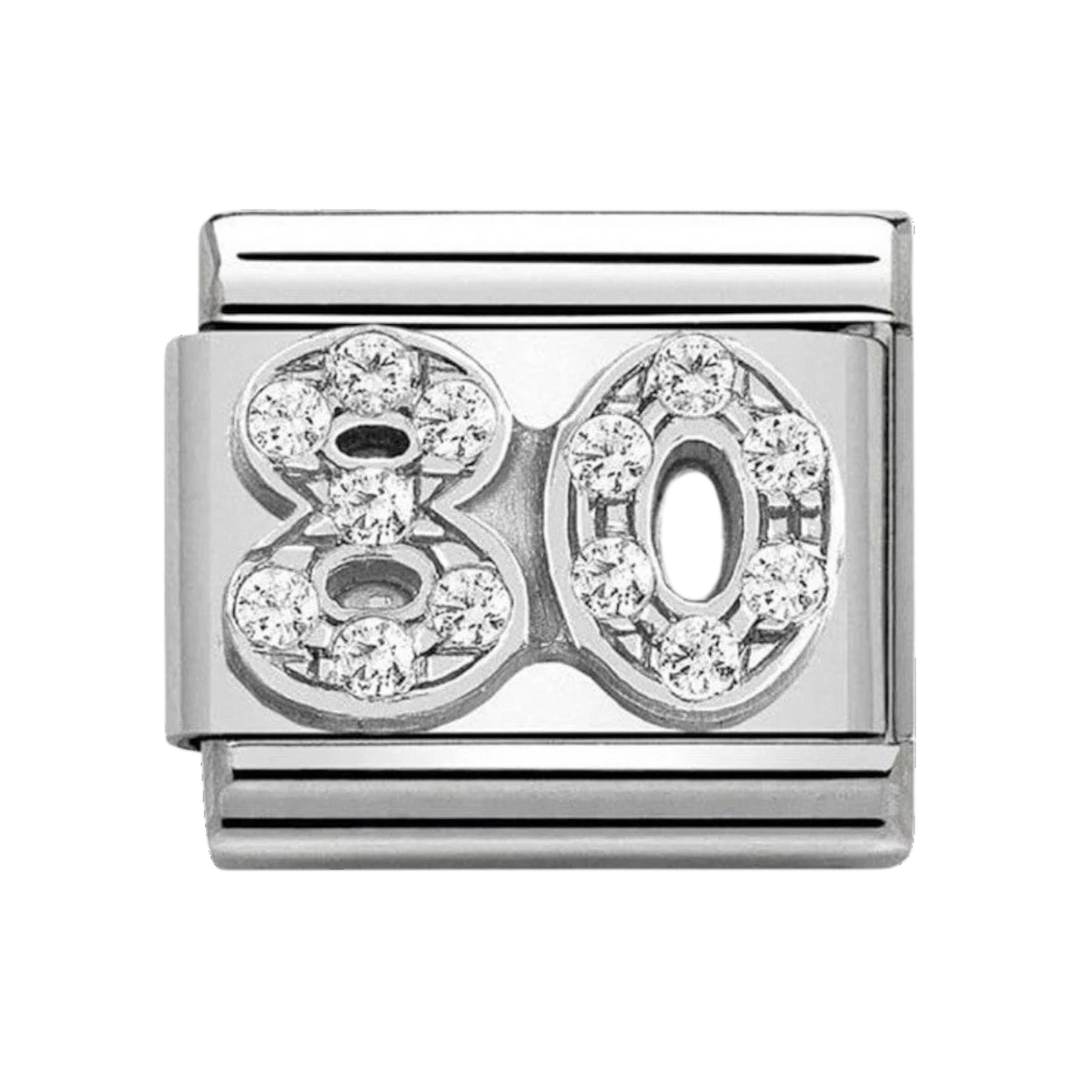 Nomination Classic Silver and Zirconia Number 80 Charm. Item code 330304/34