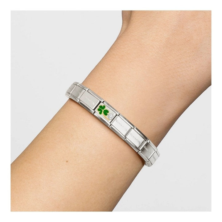 Nomination Gold Green Enamel Clover and Zirconia Charm