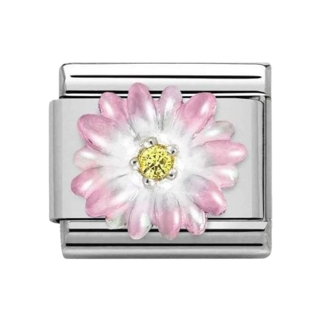 Nomination Composable Classic Symbols - Sterling Silver Enamel and Cubic Zirconia Rose Pink Flower
