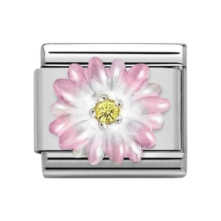 Nomination Composable Classic Symbols - Sterling Silver Enamel and Cubic Zirconia Rose Pink Flower