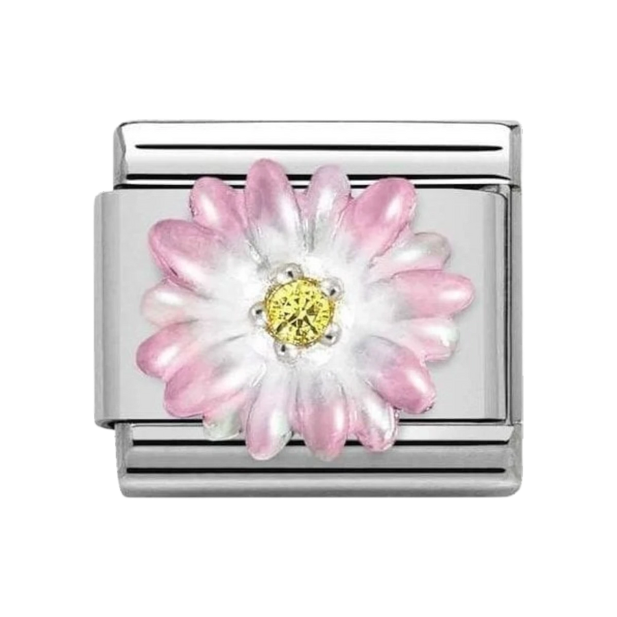 Nomination Composable Classic Symbols - Sterling Silver Enamel and Cubic Zirconia Rose Pink Flower