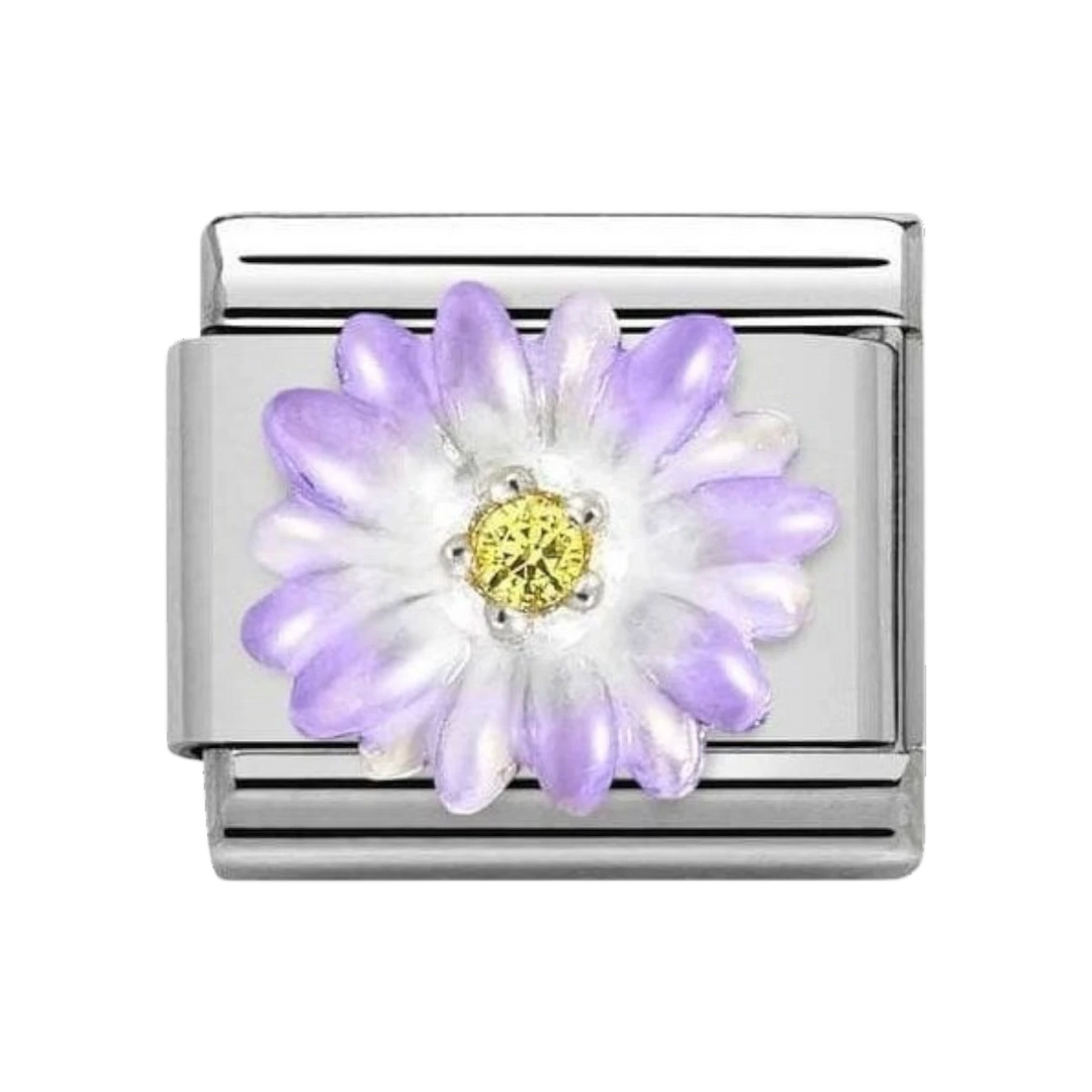 Nomination Composable Classic Symbols - Sterling Silver Enamel and Cubic Zirconia Purple Flower