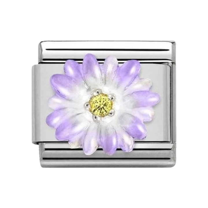 Nomination Composable Classic Symbols - Sterling Silver Enamel and Cubic Zirconia Purple Flower