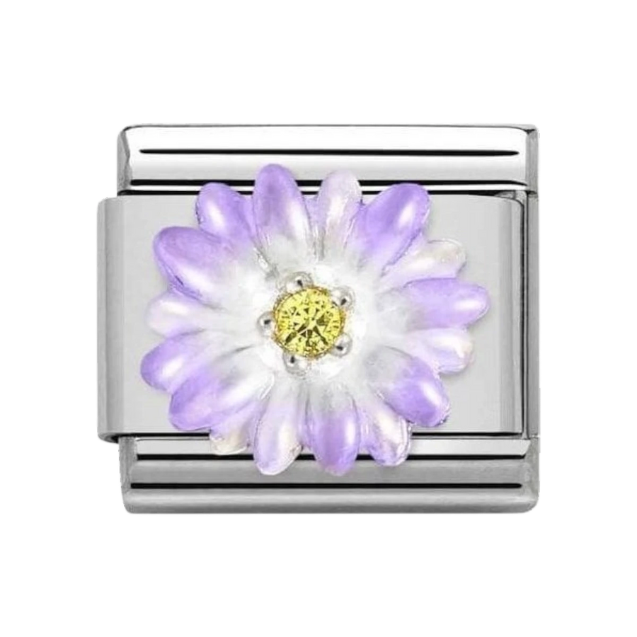 Nomination Composable Classic Symbols - Sterling Silver Enamel and Cubic Zirconia Purple Flower