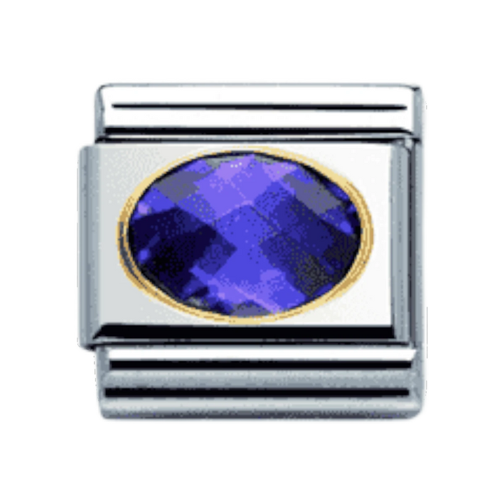 Nomination Classic Faceted Cubic Zirconia Charm - Stainless Steel and 18k Gold Purple 030601_001