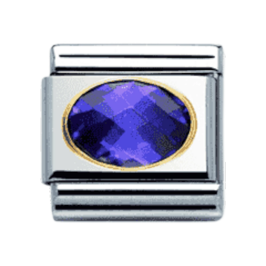 Nomination Classic Faceted Cubic Zirconia Charm - Stainless Steel and 18k Gold Purple 030601_001