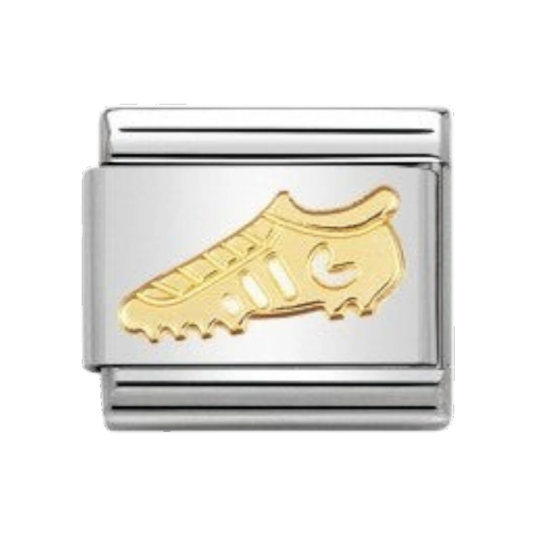 Niche Jewellery sterling silver charm with 18k gold plated football boot motif. Ideal for sports fans.