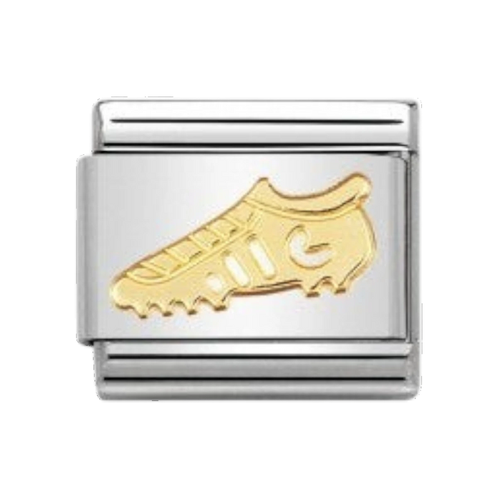 Niche Jewellery sterling silver charm with 18k gold plated football boot motif. Ideal for sports fans.