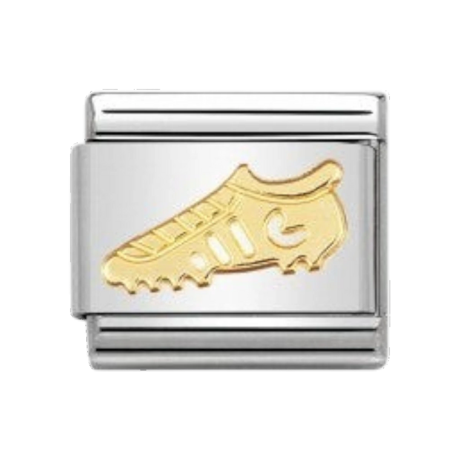 Niche Jewellery sterling silver charm with 18k gold plated football boot motif. Ideal for sports fans.