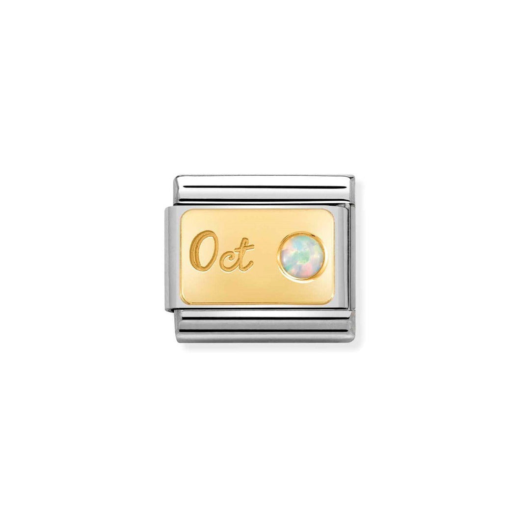 Niche Jewellery Nomination Classic Gold October Birthstone Charm with white opal and 'Oct' engraving.