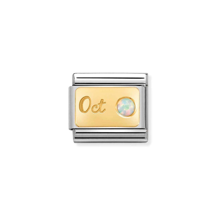 Niche Jewellery Nomination Classic Gold October Birthstone Charm with white opal and 'Oct' engraving.