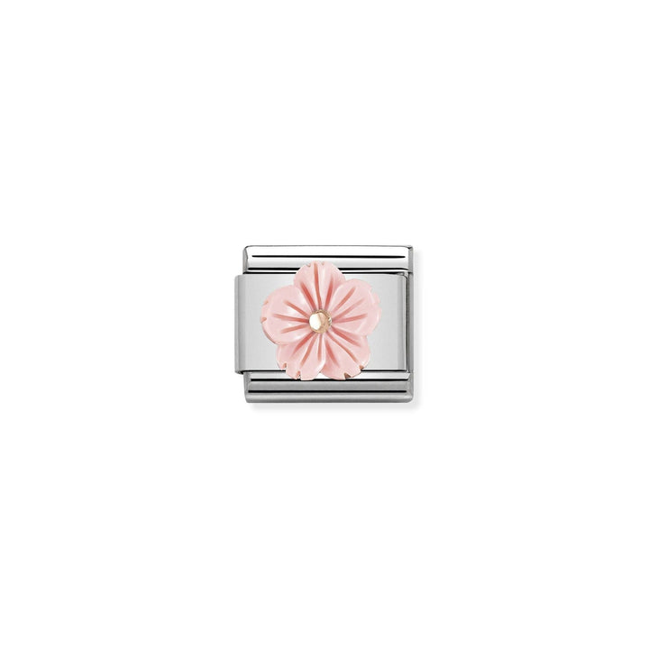 Niche Jewellery Nomination rose gold pink coral paste flower charm with 9k rose gold detailing.