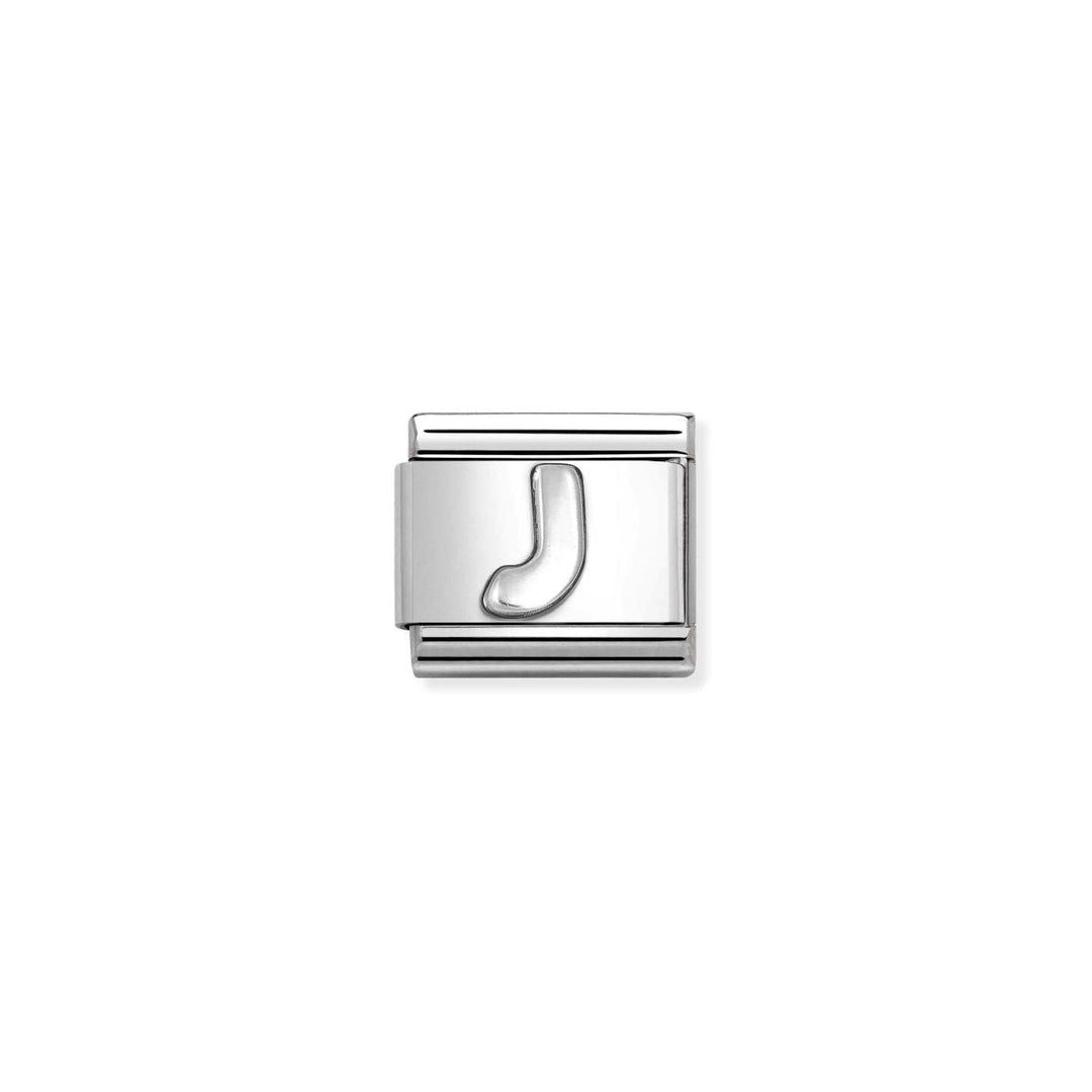 Niche Jewellery Nomination Classic oxidised silver letter J charm with a polished finish.