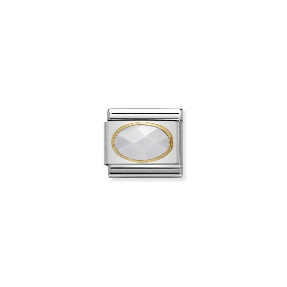 Niche Jewellery Nomination charm with a faceted white jade stone set in gold and stainless steel.