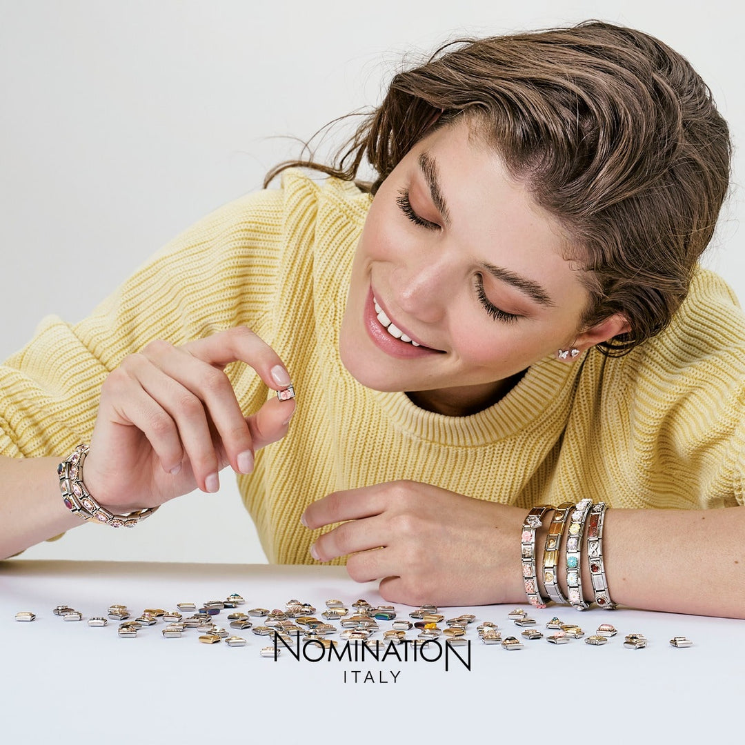 Nomination Gold Light Pink Forget-Me-Not and Zirconia Charm