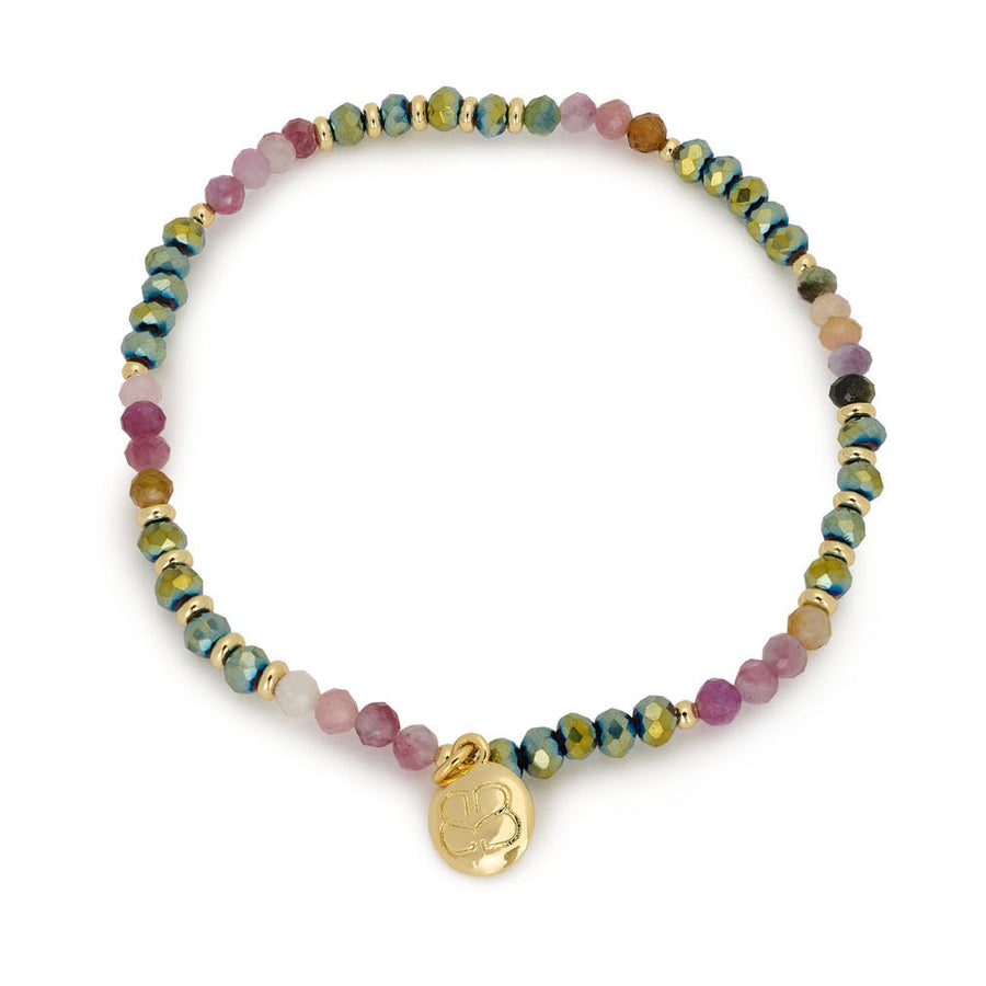 Niche Jewellery Boho Betty Olive Gold and Tourmaline Stretch Bead Bracelet