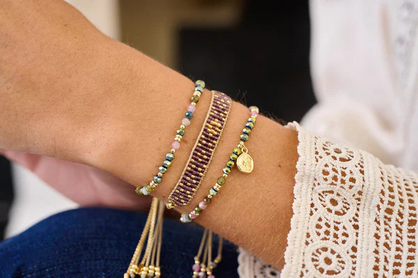 Boho Betty Opulent Tourmaline Gold Slider Bead Bracelet