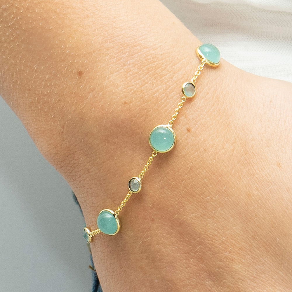 Sarah Alexander Aqua Calci Cabuchon and Chain Bracelet