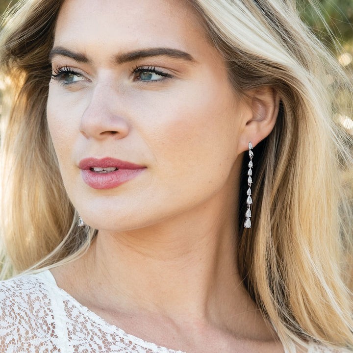 Ivory & Co Paris Crystal Long Drop Rhodium Earrings