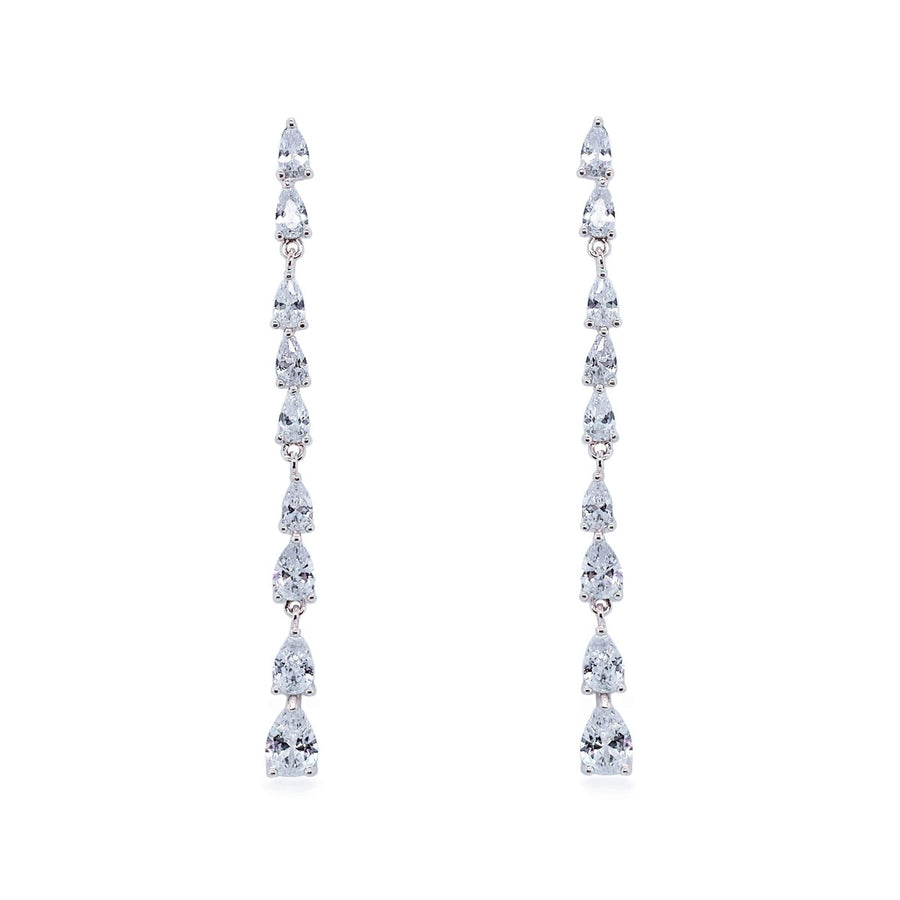 Ivory & Co Paris Crystal Long Drop Rhodium Earrings