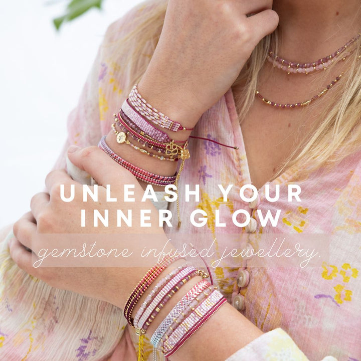 Boho Betty Harmony Rose Quartz Gemstone Silver Slider Bracelet
