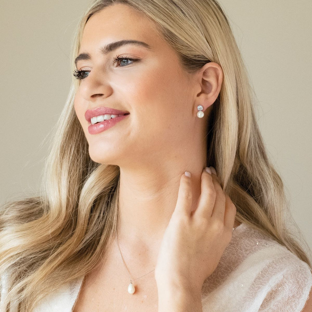 Ivory & Co Portland Solitaire Crystal Pearl Earrings - PortlandEarrings