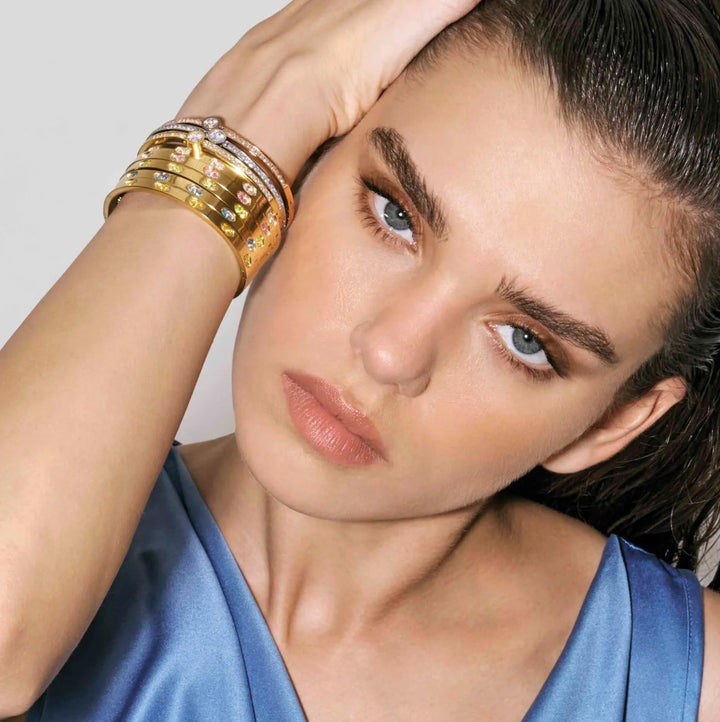 Nomination Zirconia Ovals Gold Tone Stainless Steel Hinged Bangle