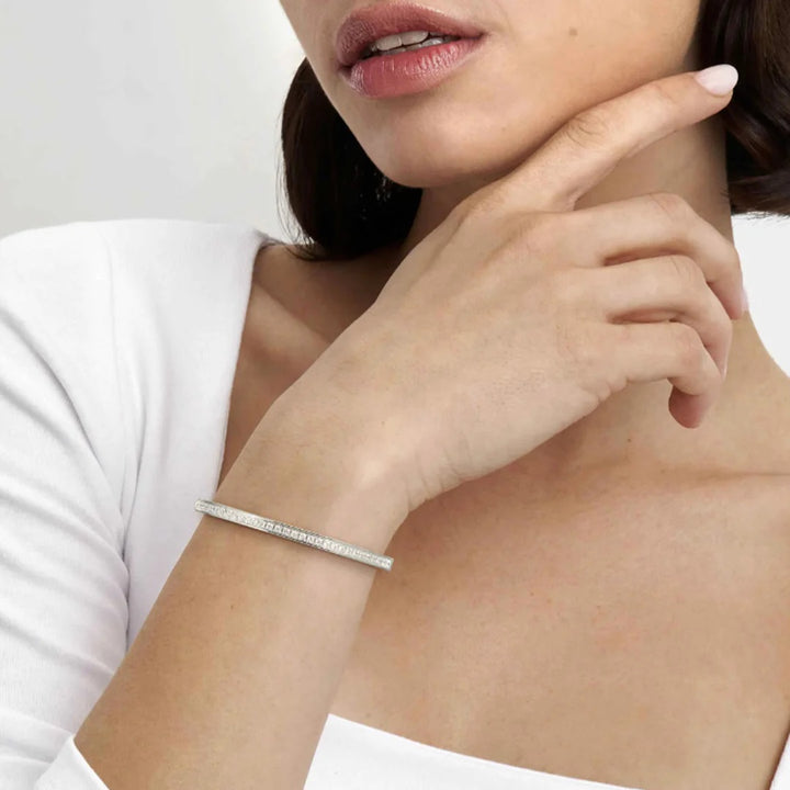 Nomination Zirconia and Silver Tone Stainless Steel Hinged Bangle