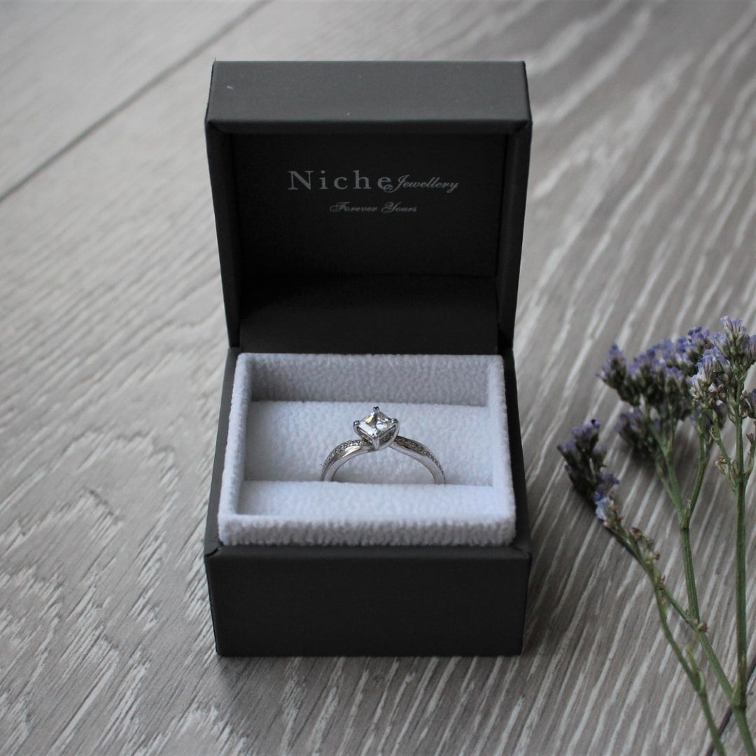 Princess Cut Diamond Engagement Ring with Grain Set Shoulders
