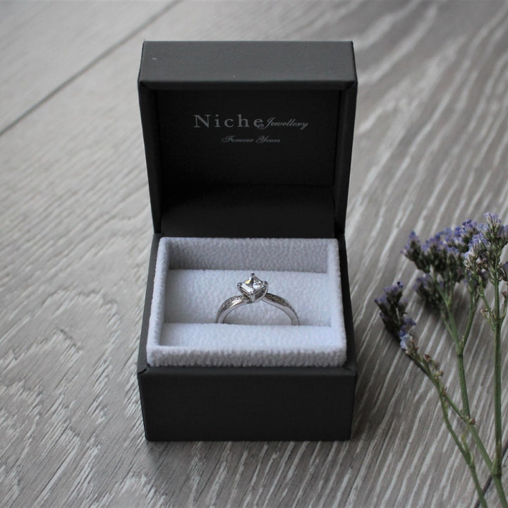 Princess Cut Diamond Engagement Ring with Grain Set Shoulders