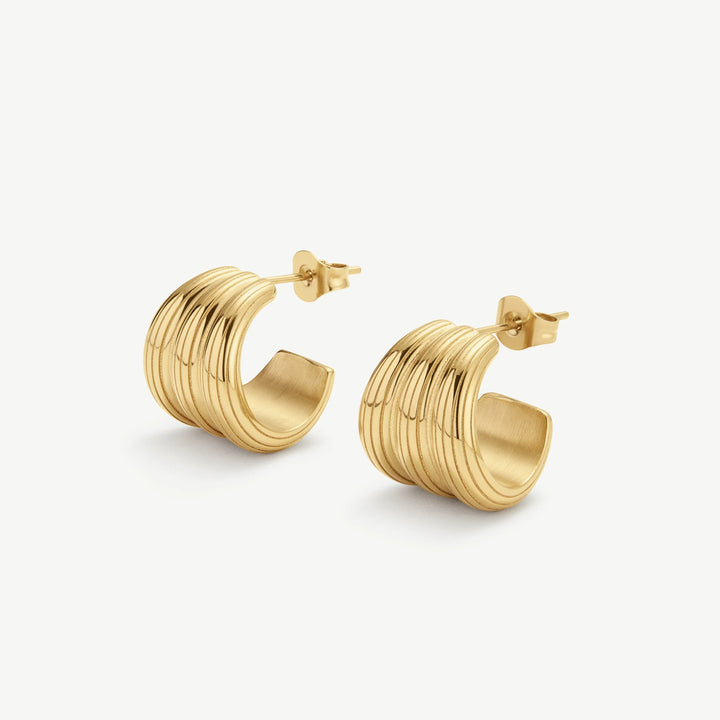 D.Louise Ribbed Small Gold Hoop Earrings
