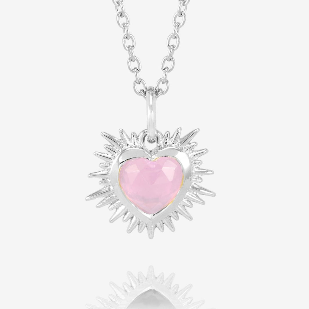 Rachel Jackson Electric Love Rose Quartz October Birthstone Heart Necklace Silver EGHN5RQS