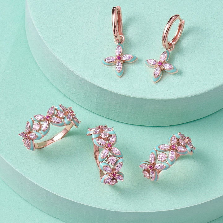 Amelia Scott Lucky Clover Rose Gold Ring with Turquoise Enamel and Lilac AS22TRR18